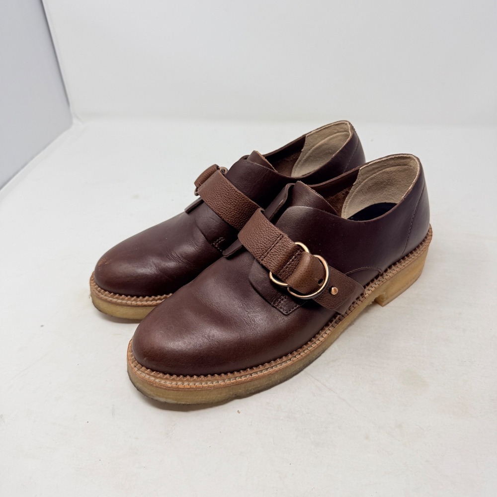 Clarks Originals Janey Mae Dark Brown Leather Buckle Crepe Sole‎ Shoes Size 8